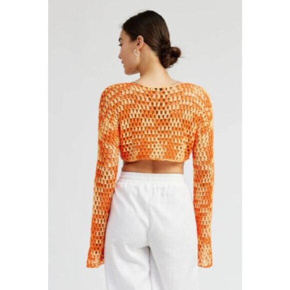Emory Park Long Sleeve‎ Crochet Cropped Top Size Small - Picture 2 of 9